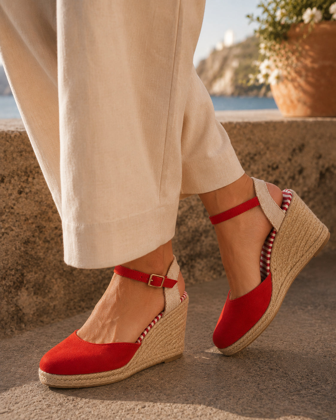 Red Wedged Sandals