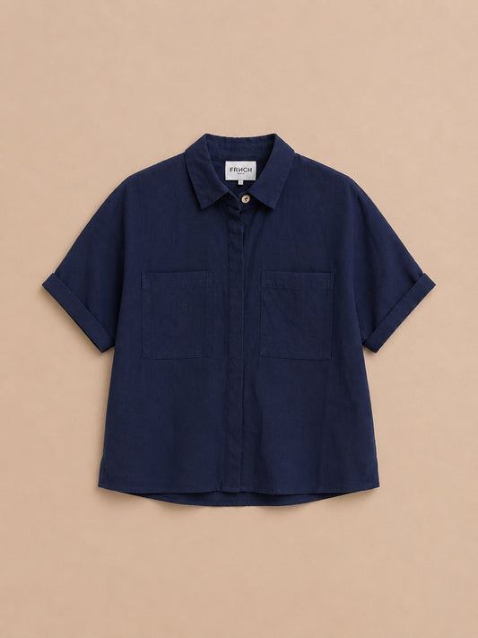 Navy Linen Blend Shirt