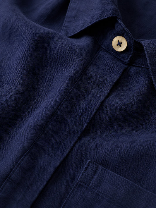 Navy Linen Blend Shirt