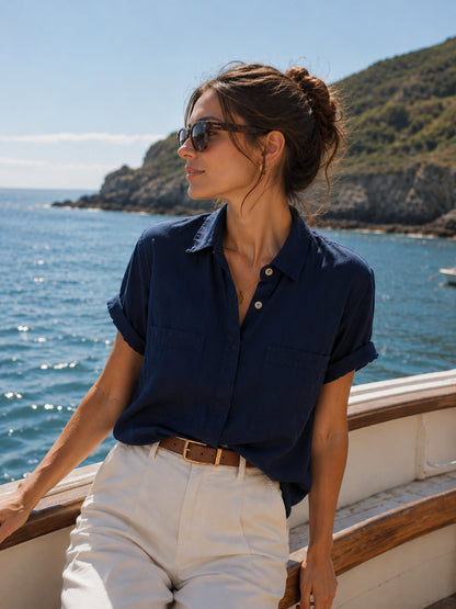 Navy Linen Blend Shirt