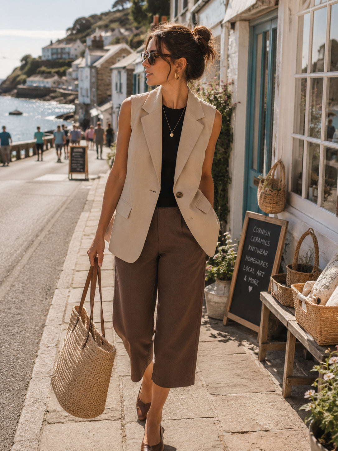 Cream Sleeveless Blazer