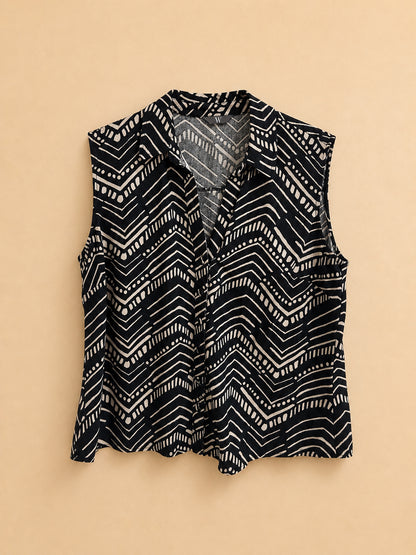 Black & Cream Linen Blend Blouse