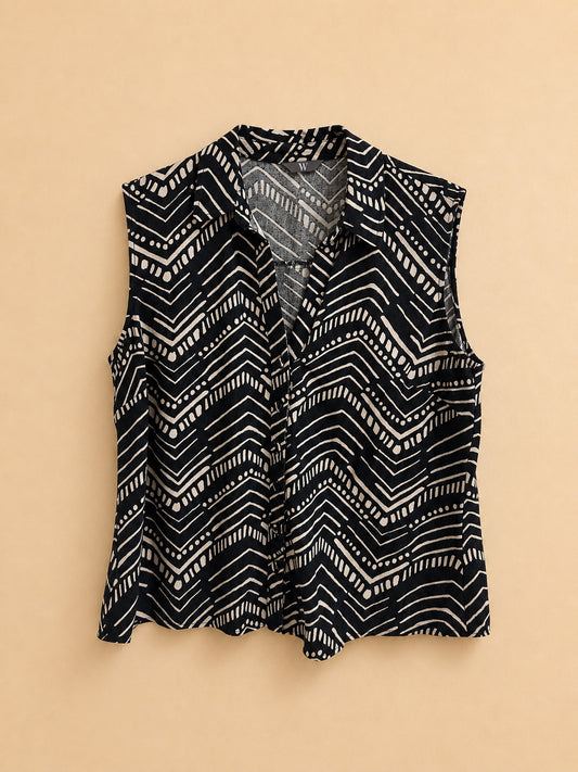 Black & Cream Linen Blend Blouse