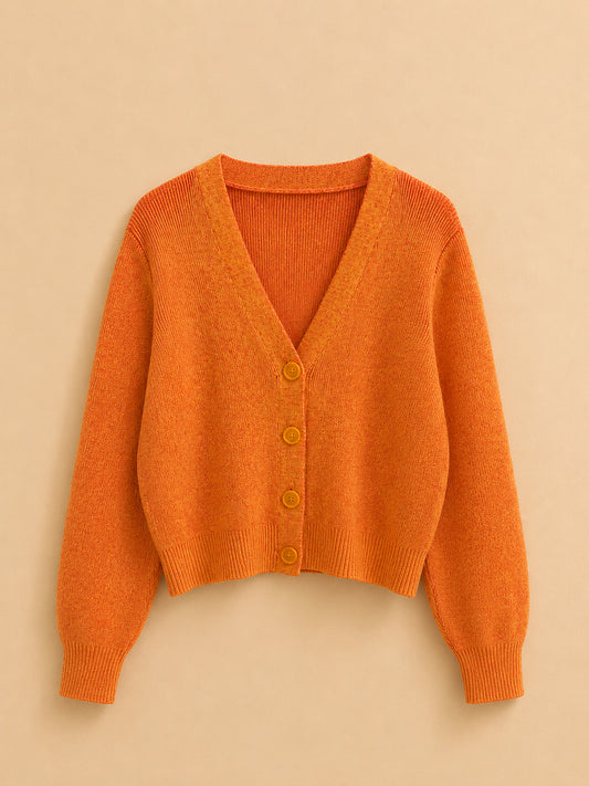 Orange V-Neck Cardigan