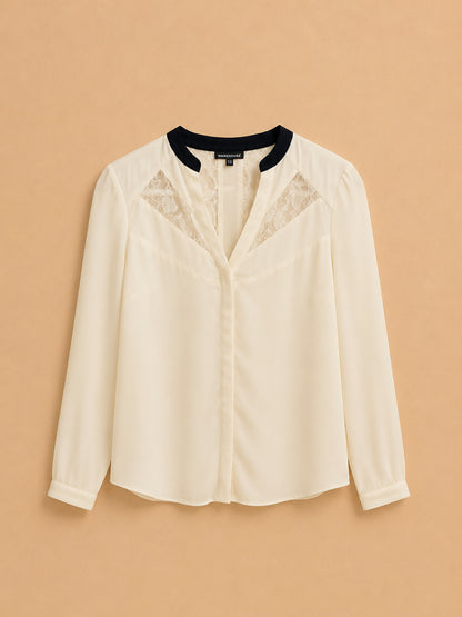 Cream V-Neck Blouse