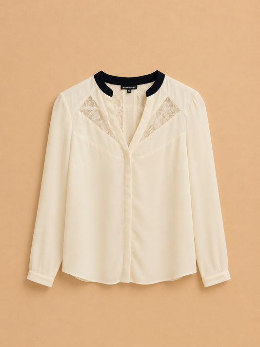 Cream V-Neck Blouse