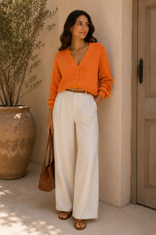 Orange V-Neck Cardigan