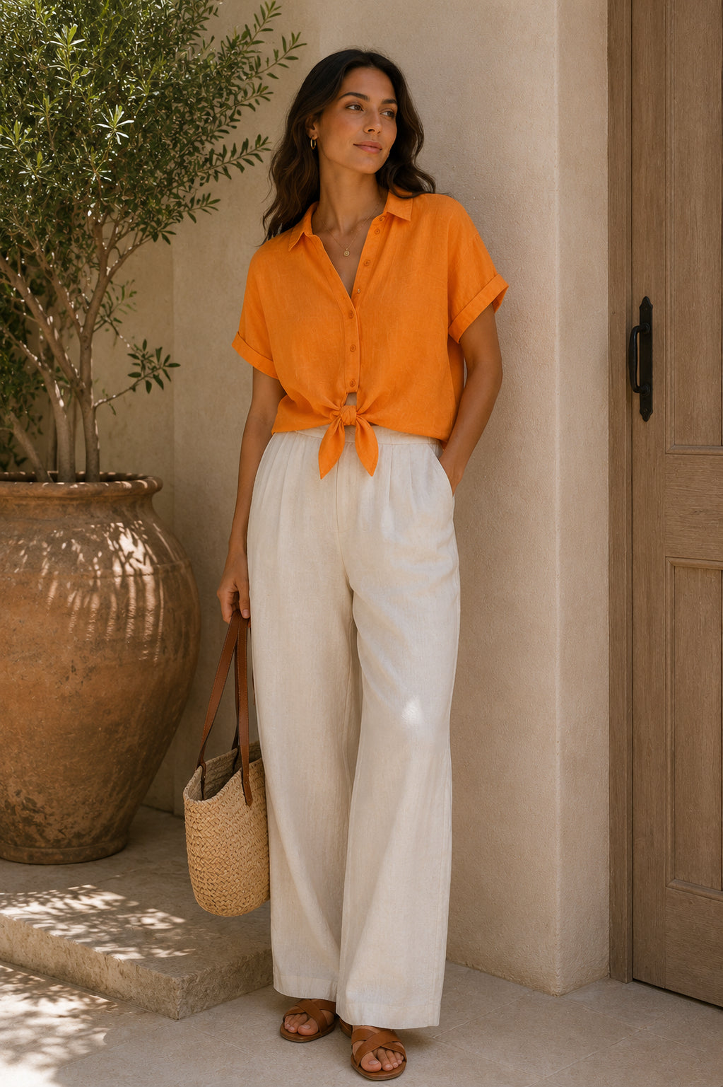 Orange Tie Front Shirt