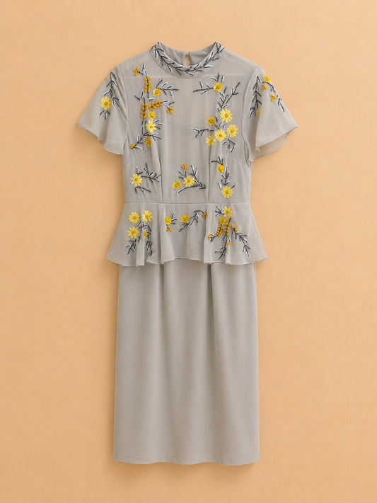 Grey & Yellow Floral Occasion Dress