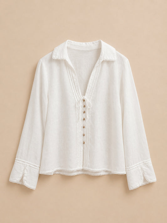 White Linen Blend Top