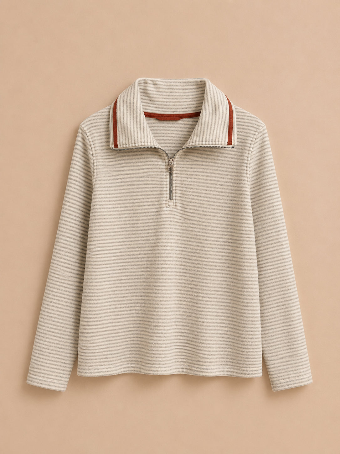 Cream Striped Zipped Fleece