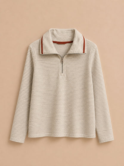 Cream Striped Zipped Fleece