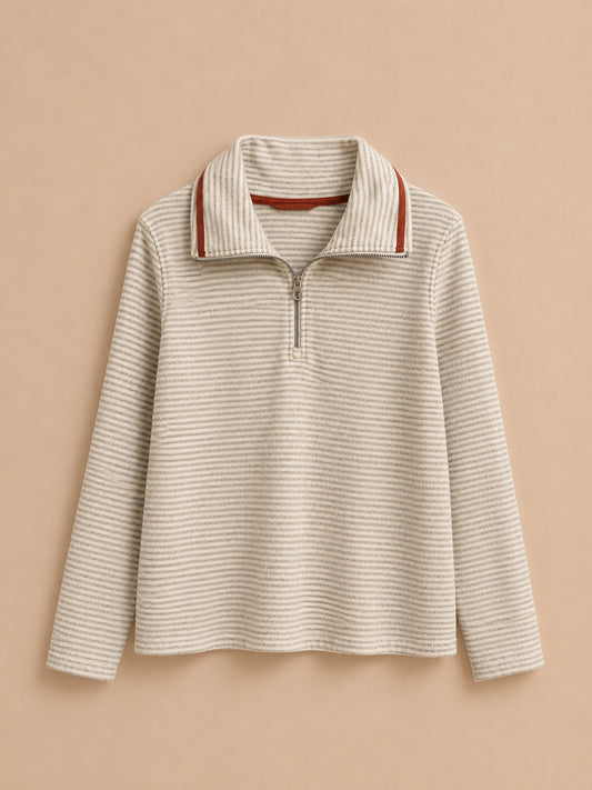 Cream Striped Zipped Fleece