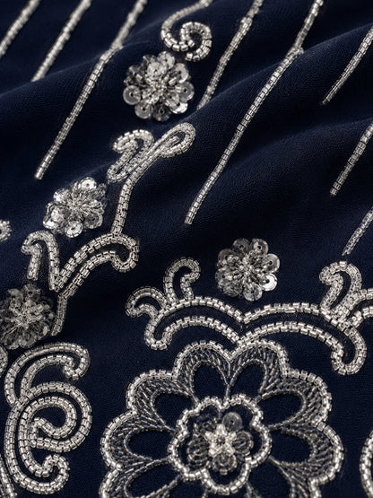 Navy Sleeveless Embroidered Top