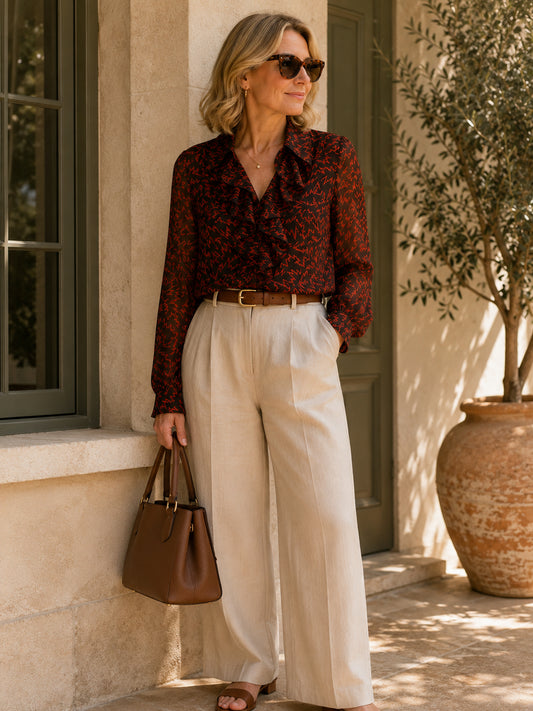 Red & Brown Patterned Blouse