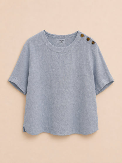 Blue Pure Linen Top
