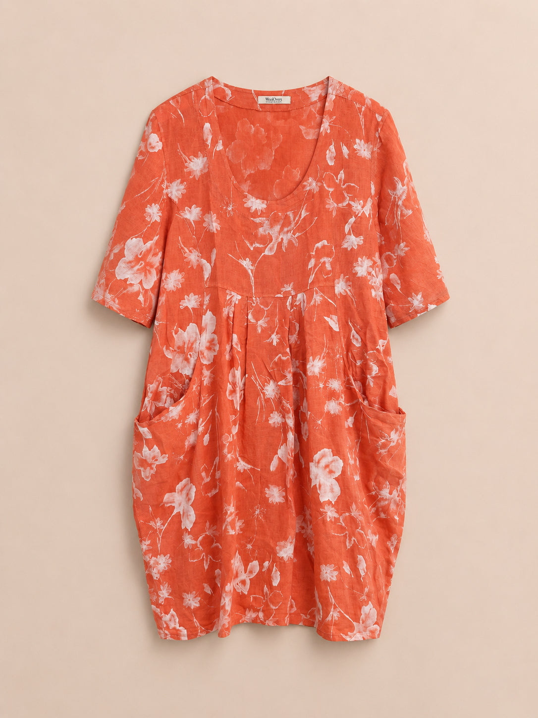 Coral Floral 100% Linen Dress
