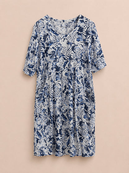 Blue Floral 100% Linen Dress