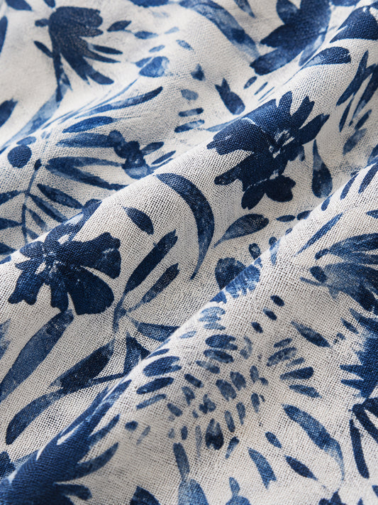 Blue Floral 100% Linen Dress