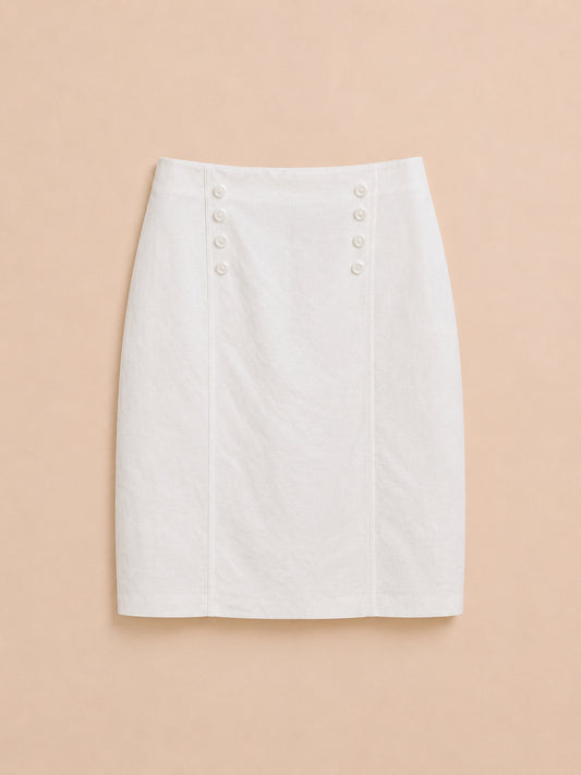 White Linen Blend Skirt