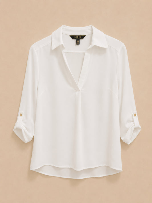 White V-Neck Blouse