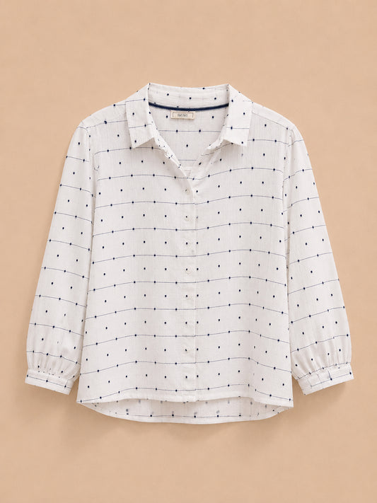 White & Navy Patterned Shirt