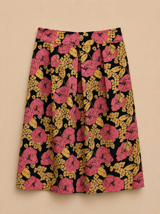 Navy & Pink Floral Skirt