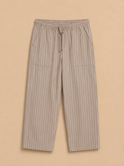 Beige Striped Cotton Trousers