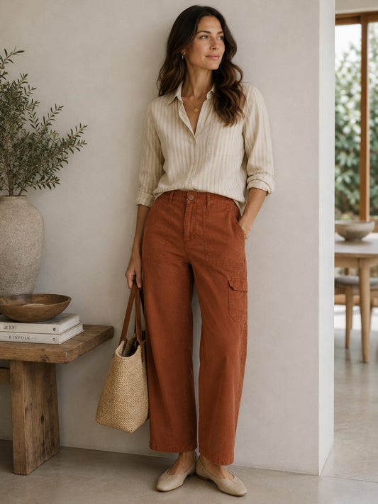 Burnt Orange 100% Linen Trousers