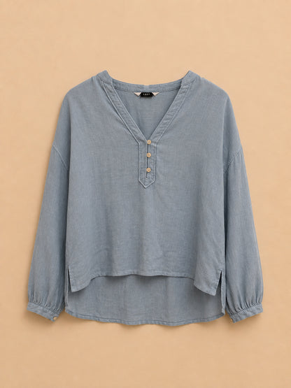 Blue Linen Blend Shirt