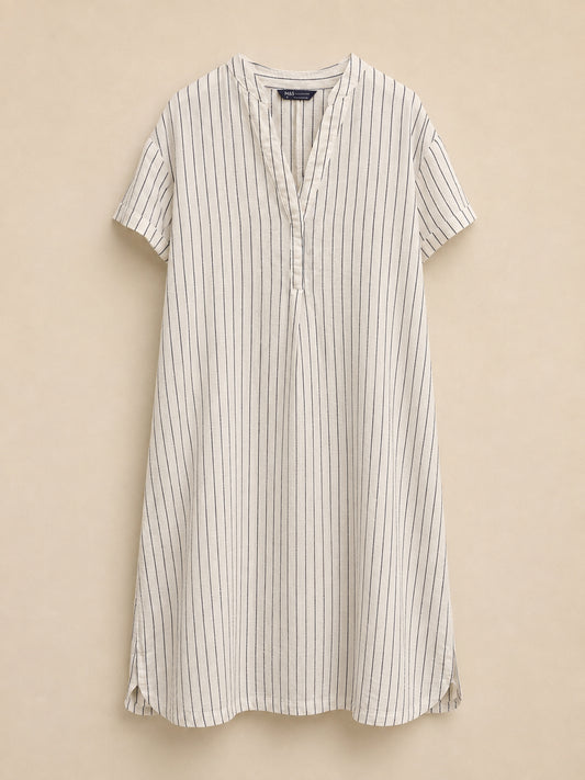 White Striped Linen Blend Dress
