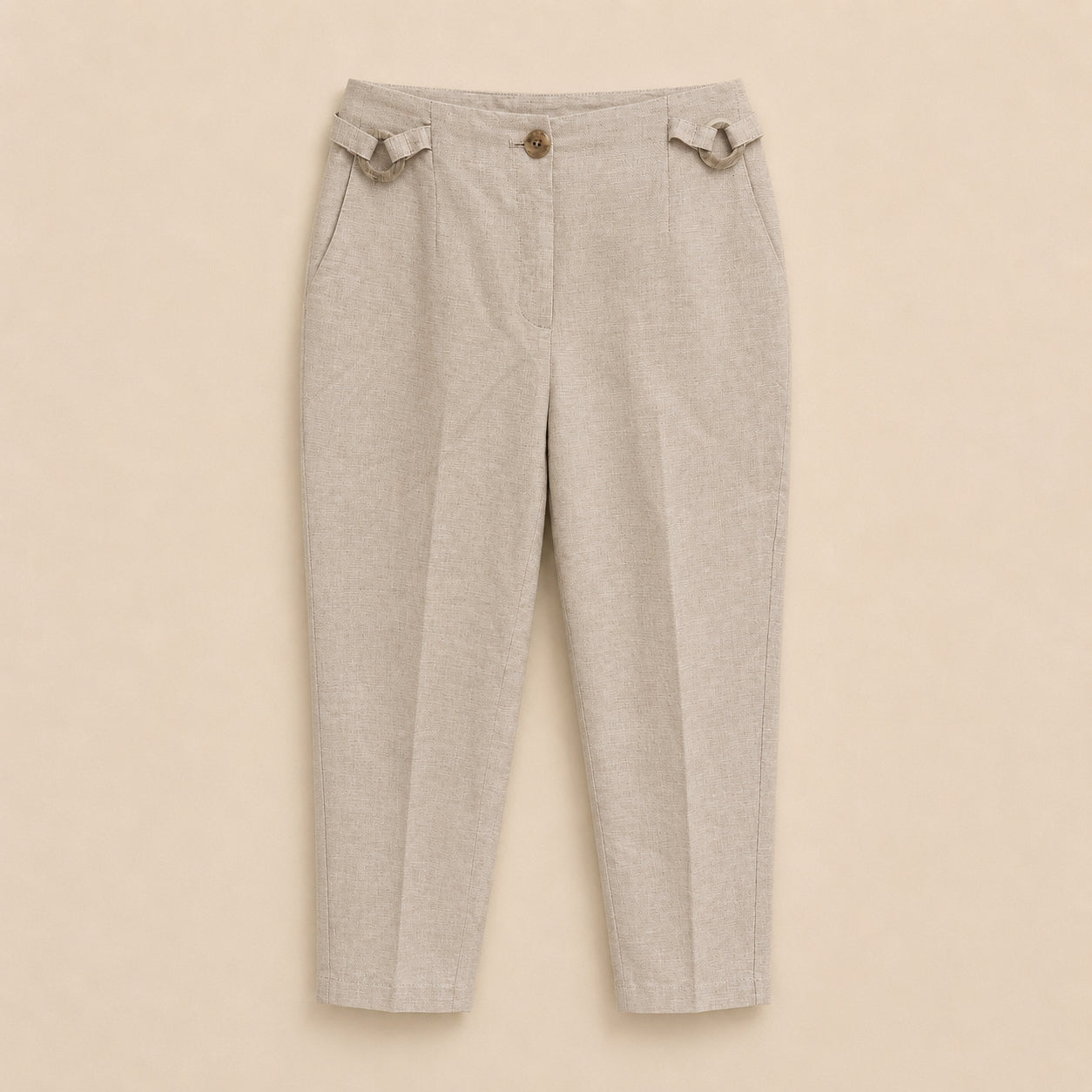 Beige Linen Blend Trousers