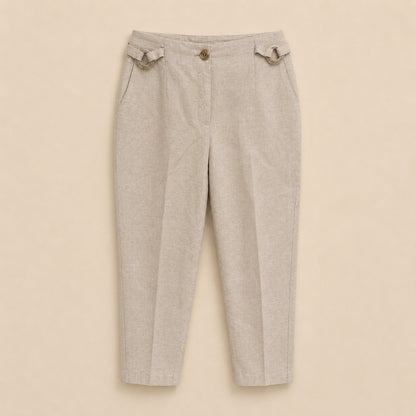 Beige Linen Blend Trousers