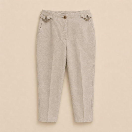 Beige Linen Blend Trousers