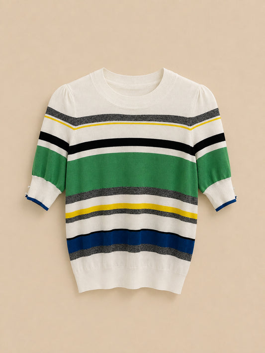 White & Green Striped Top