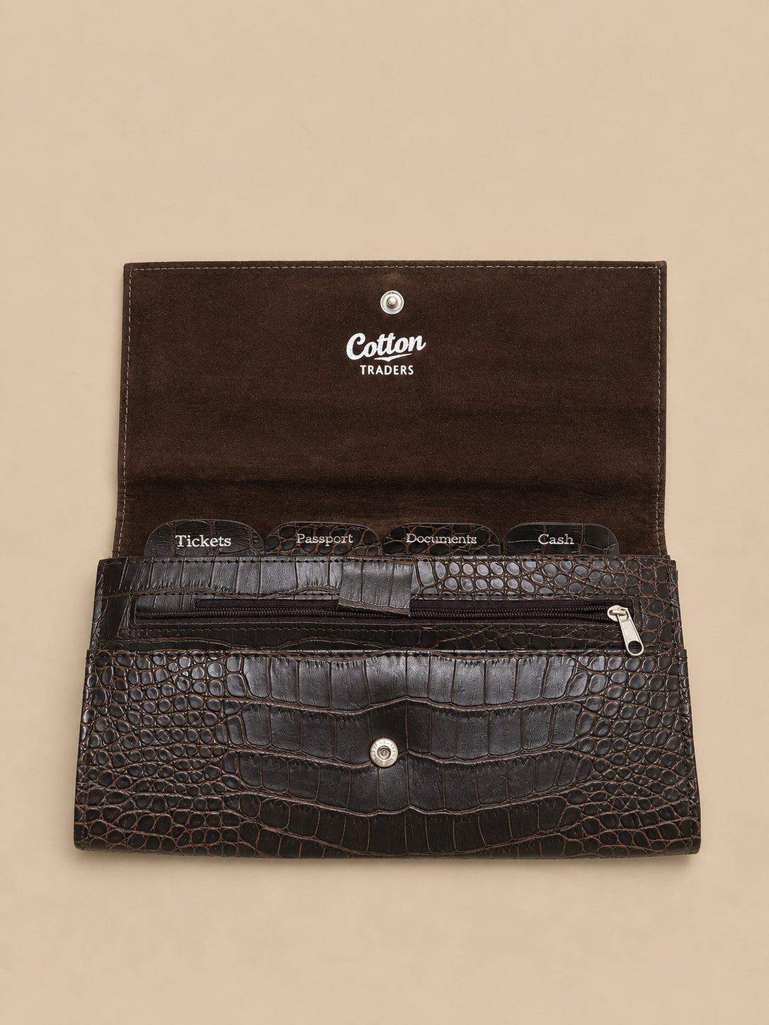 Brown Croc Style Travel Wallet