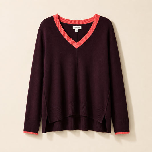 Purple V-Neck Merino Wool Blend Jumper