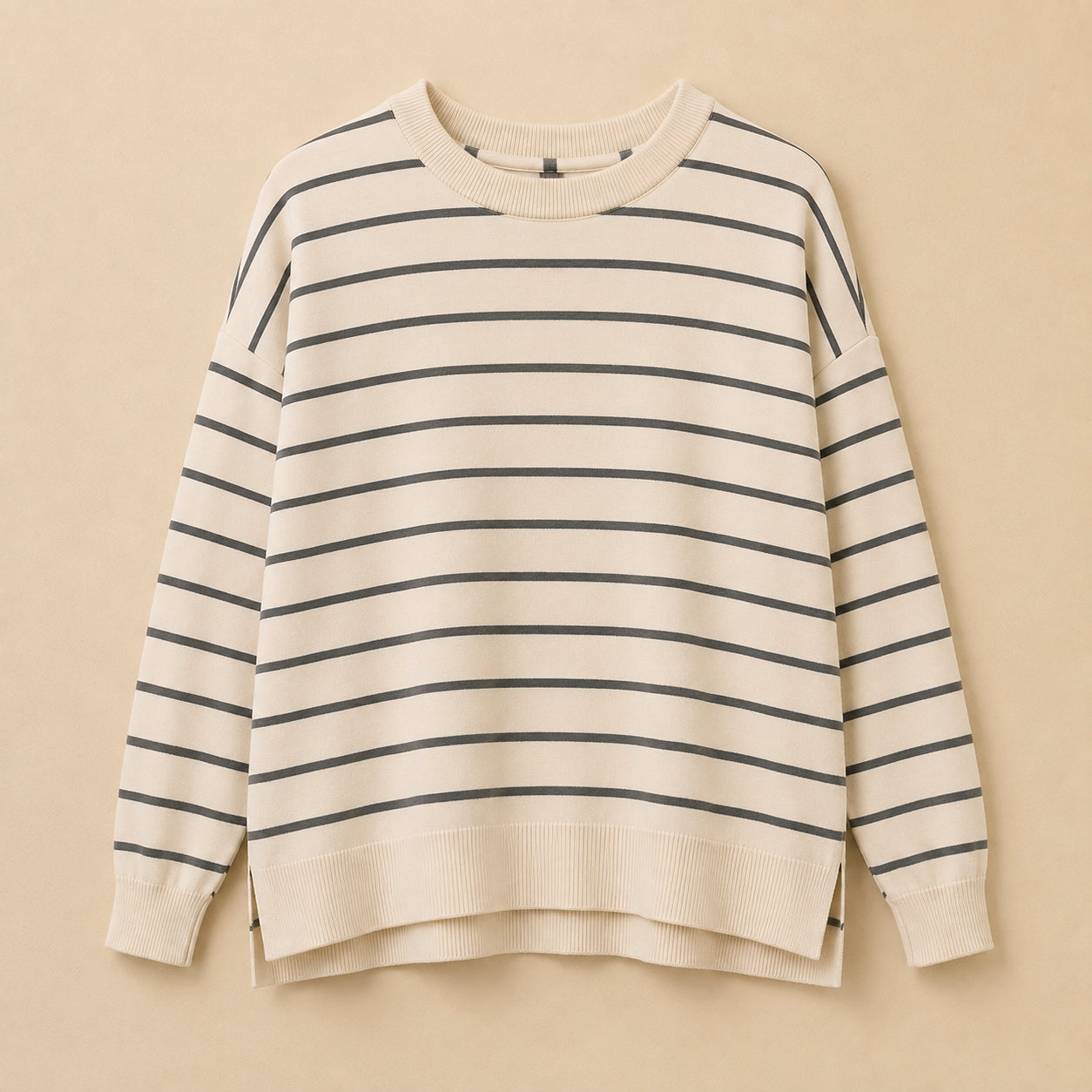 Cream & Grey Striped Jumper