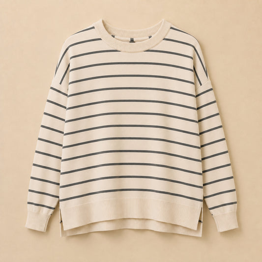 Cream & Grey Striped Jumper