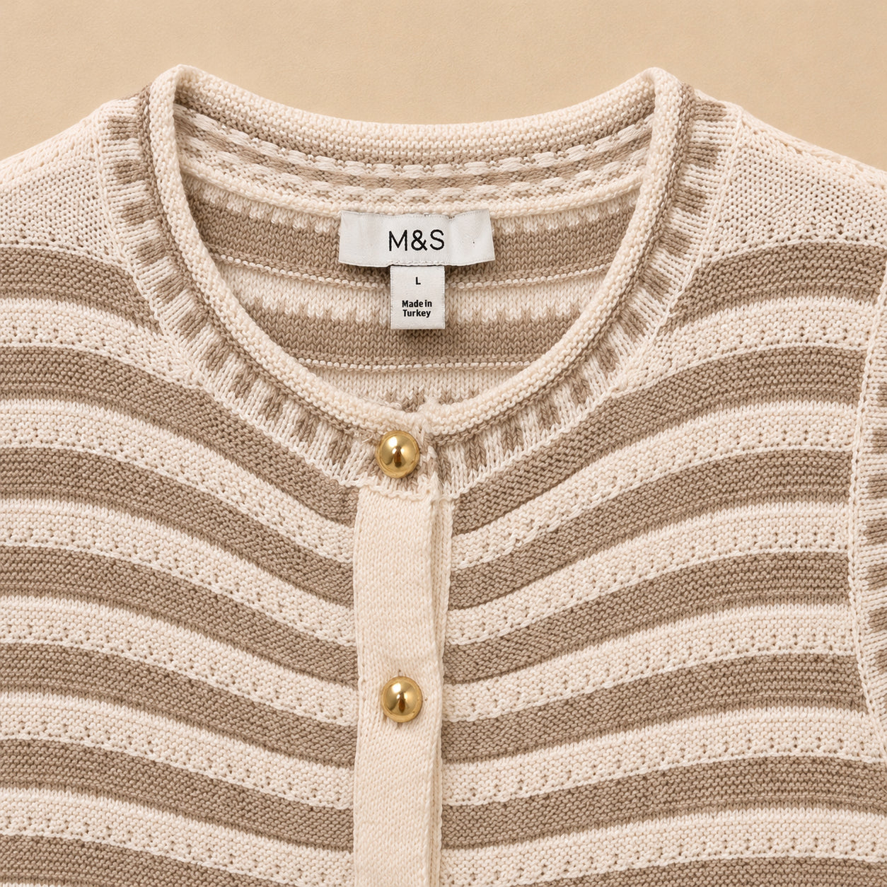 Beige & Cream Striped Sleeveless Cardigan