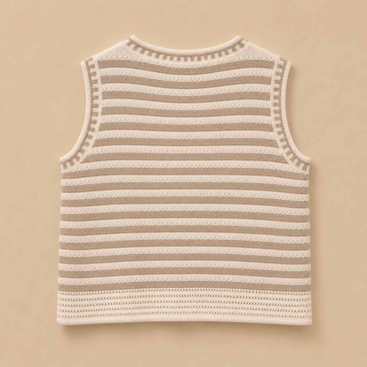 Beige & Cream Striped Sleeveless Cardigan
