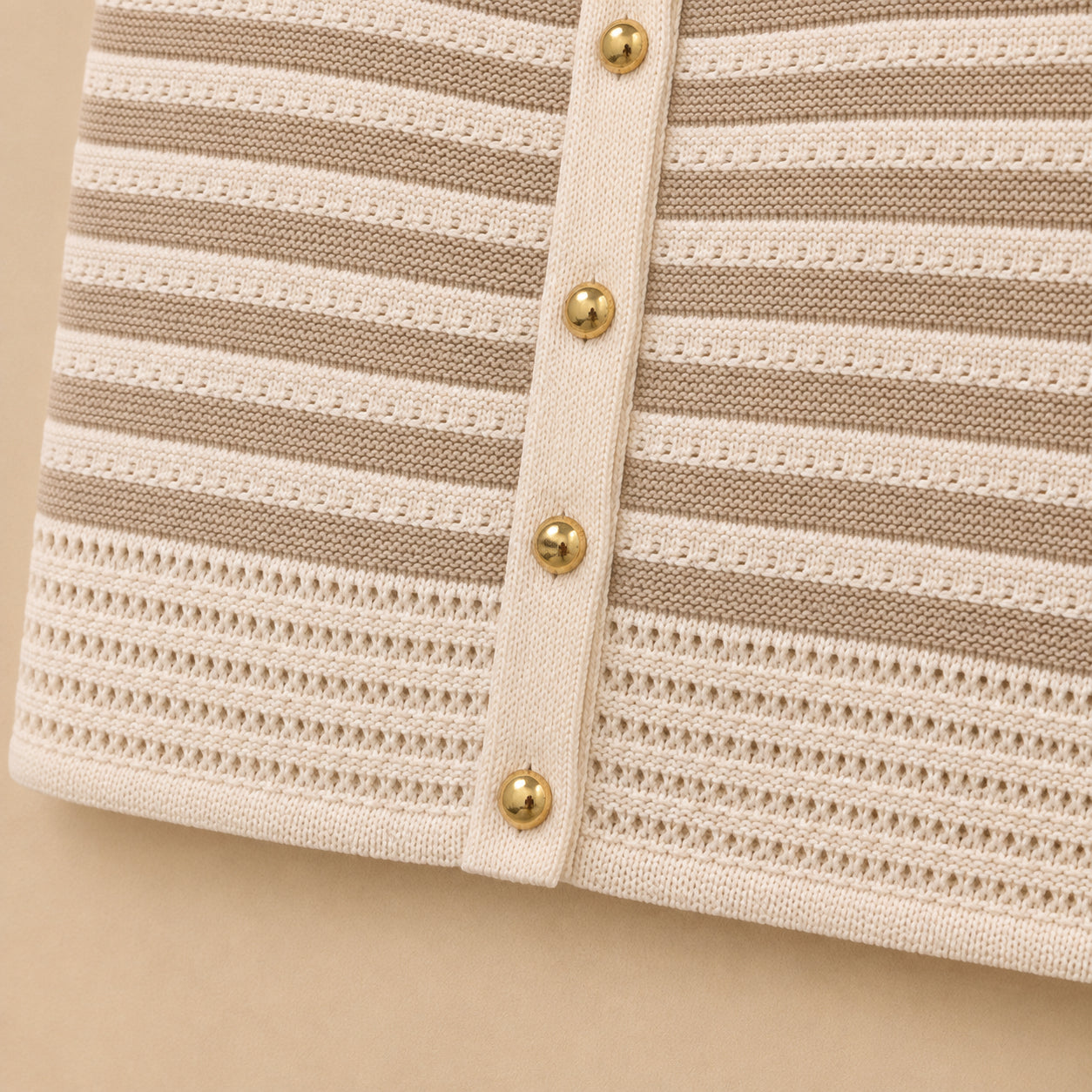 Beige & Cream Striped Sleeveless Cardigan