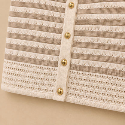 Beige & Cream Striped Sleeveless Cardigan