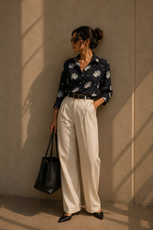 Navy Floral Blouse