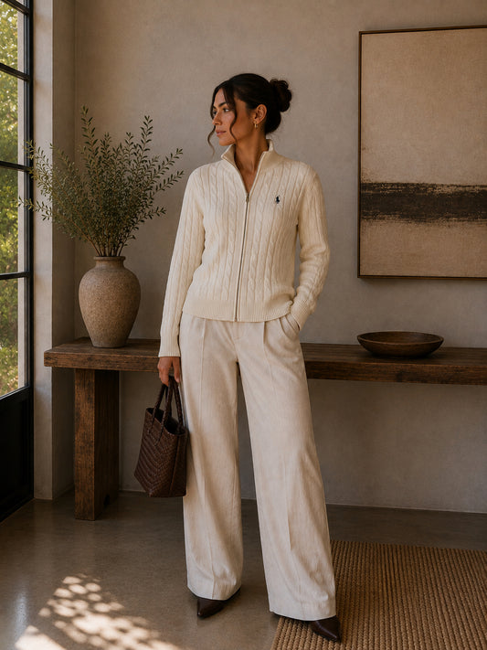 Cream Zipped Cardigan