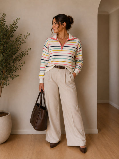 Multi-Coloured Striped 100% Organic Cotton Jumper