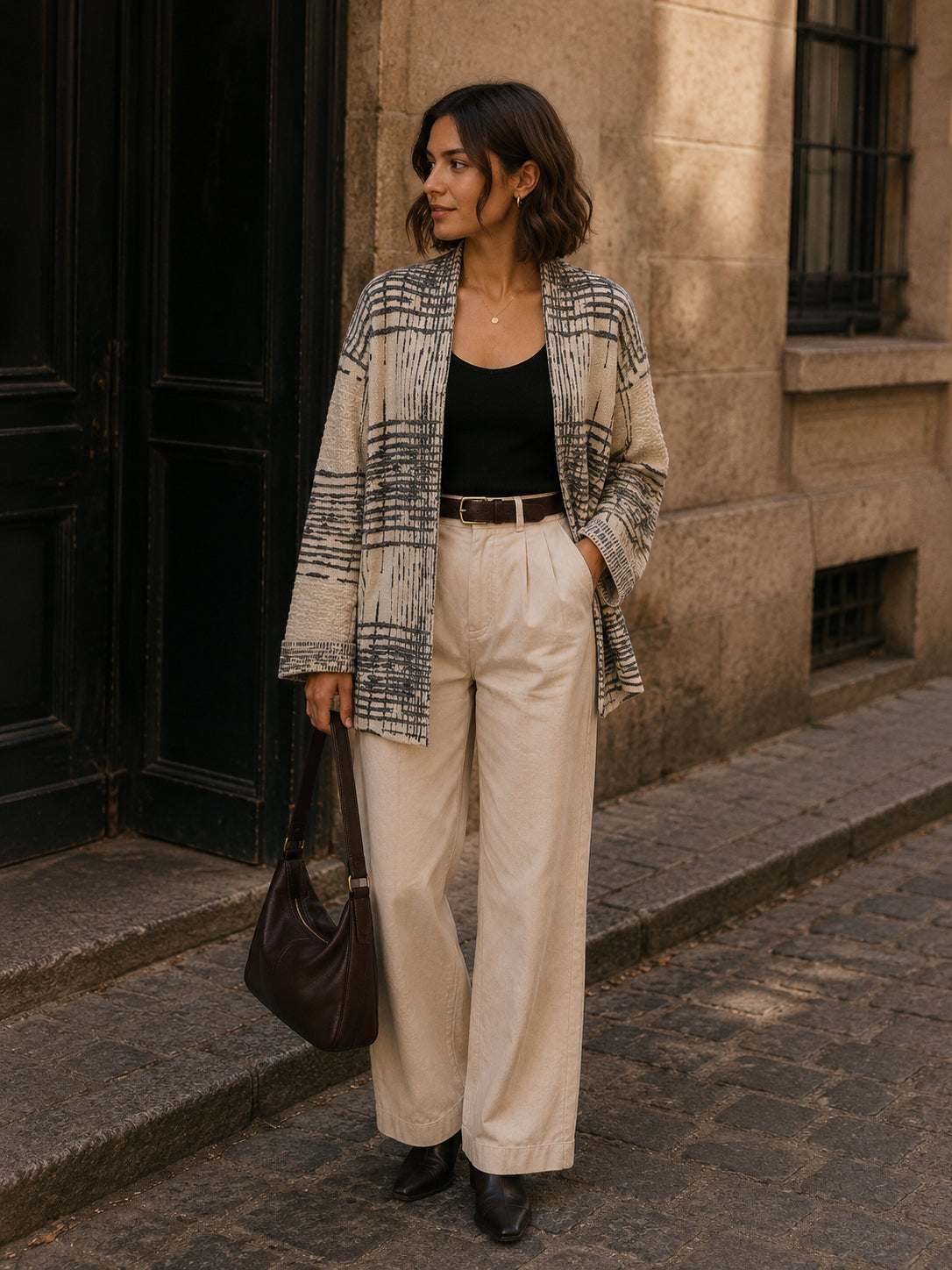 Cream Wool Blend Knitted Jacket