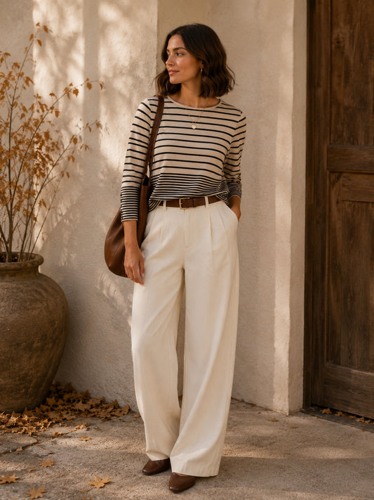 Cream & Brown Striped Top
