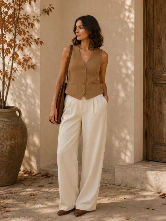 Camel Brown Halter-neck Waistcoat