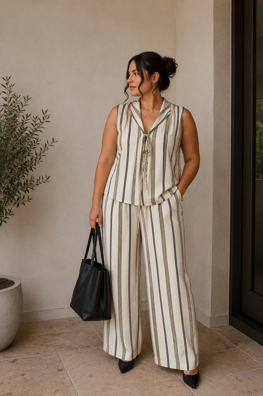 Cream Striped Top & Trousers 2 Piece Set